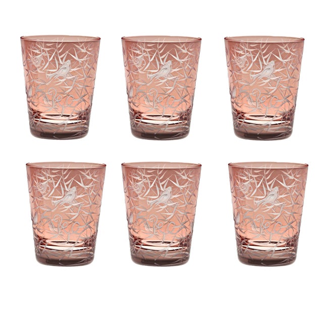 Traditional Finch Single Old Fashioned Glasses, Set of 6, Salmon For Sale - Image 3 of 3