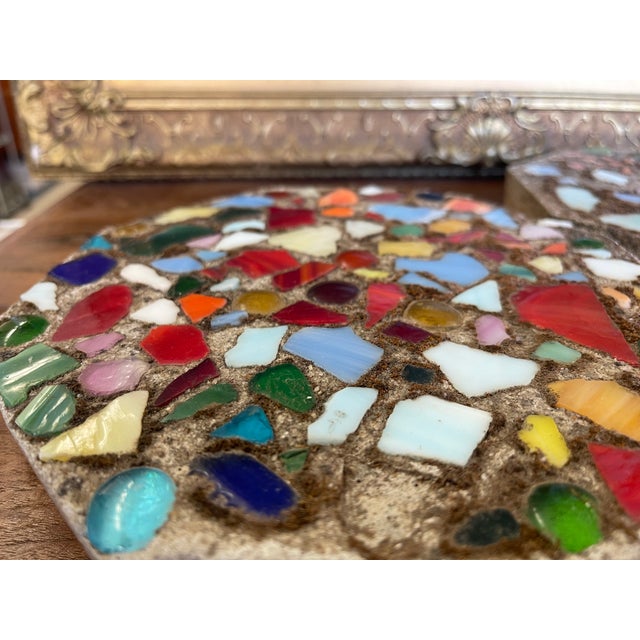 Pair of Vintage Mosaic Glass and Concrete Octagonal Stepping Stones For Sale - Image 4 of 10