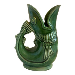 Vintage Shreve, Crump & Low Gurgling Cod Pitcher Green Glazed Ceramic For Sale