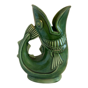 Vintage Shreve, Crump & Low Gurgling Cod Pitcher Green Glazed Ceramic