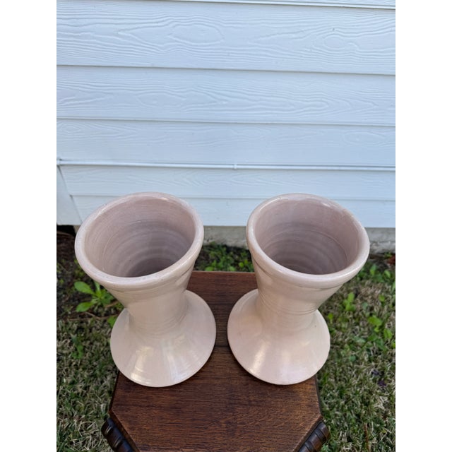A Pair of Traditional Blush Ceramic Pottery Vases For Sale - Image 9 of 11