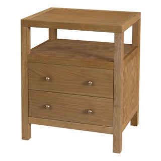 Nora 21 in. W Rectangular Wood 2 Drawer Nightstand with Open Shelf, Light Natural For Sale