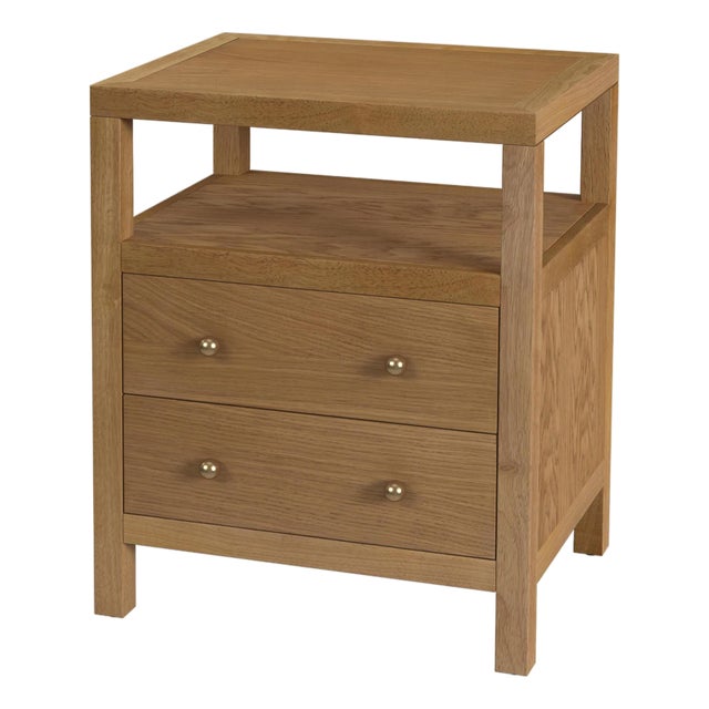 Nora 21 in. W Rectangular Wood 2 Drawer Nightstand with Open Shelf, Light Natural For Sale