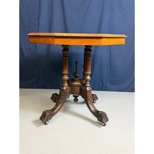 Victorian-Era Octagonal Burr Walnut Centre Table, 1900 For Sale - Image 9 of 15