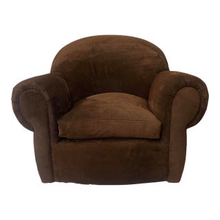 Italian Swivel Chair in Chocolate Suede Fabric For Sale