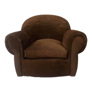 Italian Swivel Chair in Chocolate Suede Fabric