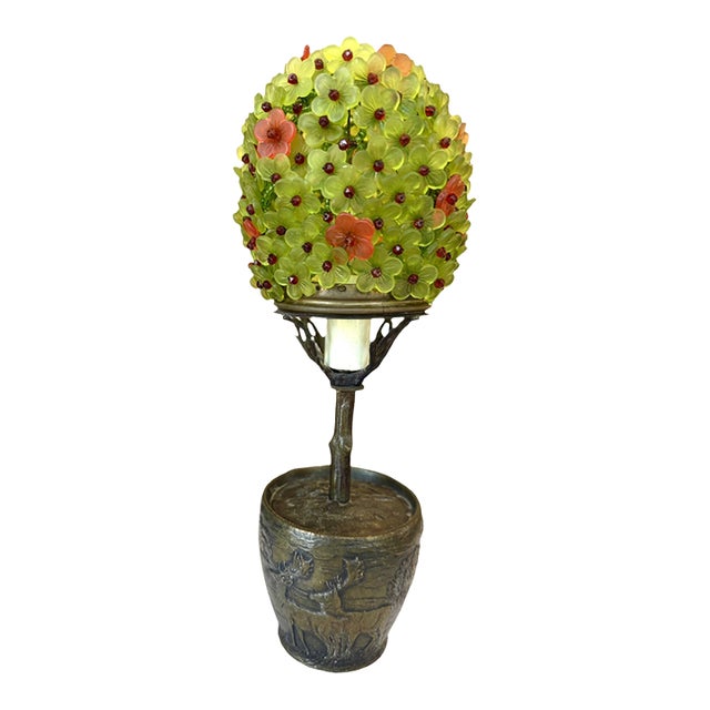 Late 19th Century Art Nouveau German Crystal & Bronze Topiary Lamp For Sale