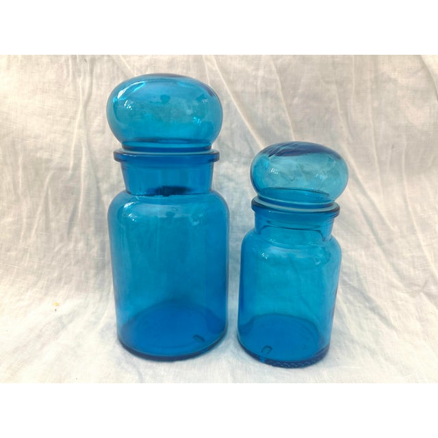 Blue Vintage Pair of Belgium Blue Apothecary Bottles For Sale - Image 8 of 8