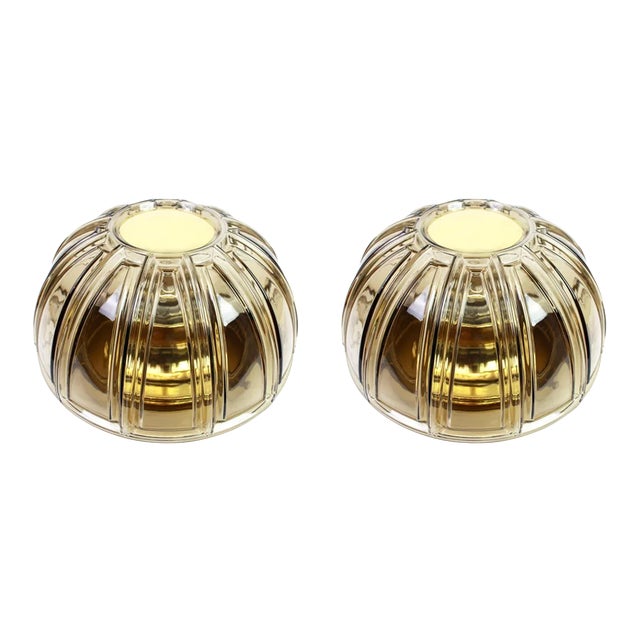 German Brass and Amber Glass Sconces or Flushmount by Limburg, 1960s, Set of 2 For Sale