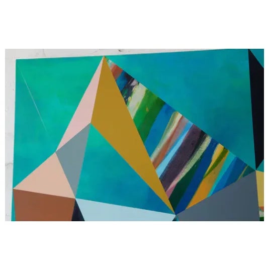 Contemporary Original Painting Abstract Art , Geometric, Artist Signed - Turquoise Statement Art, 48"x36" For Sale - Image 3 of 9