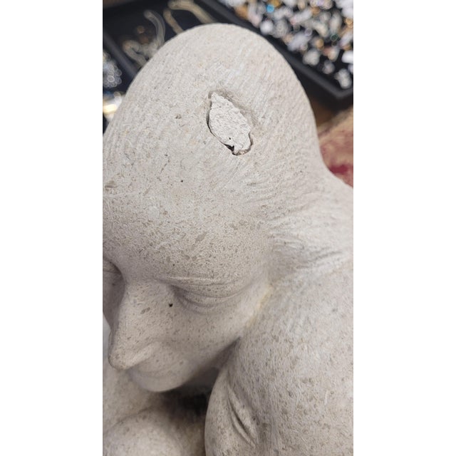 Mid-Century Modern 1960s Stone Sculpture of a Mother & Child For Sale - Image 3 of 14