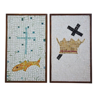Circa 1966 Mosaic Tile Plaques by Well Known California Artist Paul Hubbell - Set of Two For Sale