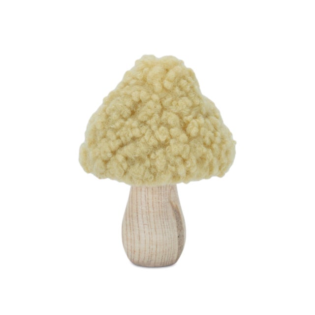 Contemporary Set of 2 Wood & Fabric Mushroom Figurines For Sale - Image 3 of 3