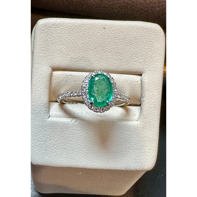 Metal 6x8mm Oval Cut Natural Emerald & 1 Ct Natural Diamond Halo Engagement Ring Size6 For Sale - Image 7 of 8
