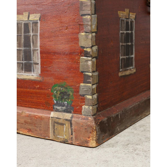 Wood 19th Century Country English Chest With House Facade Georgian Trunk For Sale - Image 7 of 18