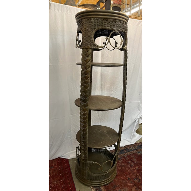 Bronze Unique 76” Tall Early 20th Century Rattan Round Cabinet Display For Sale - Image 8 of 10