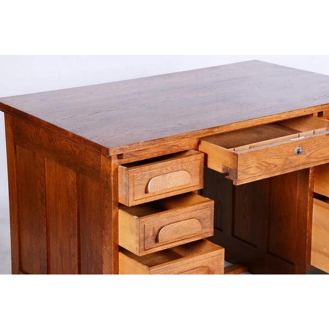 Brown Art Deco Writing Desk in Oak, 1930s For Sale - Image 8 of 13
