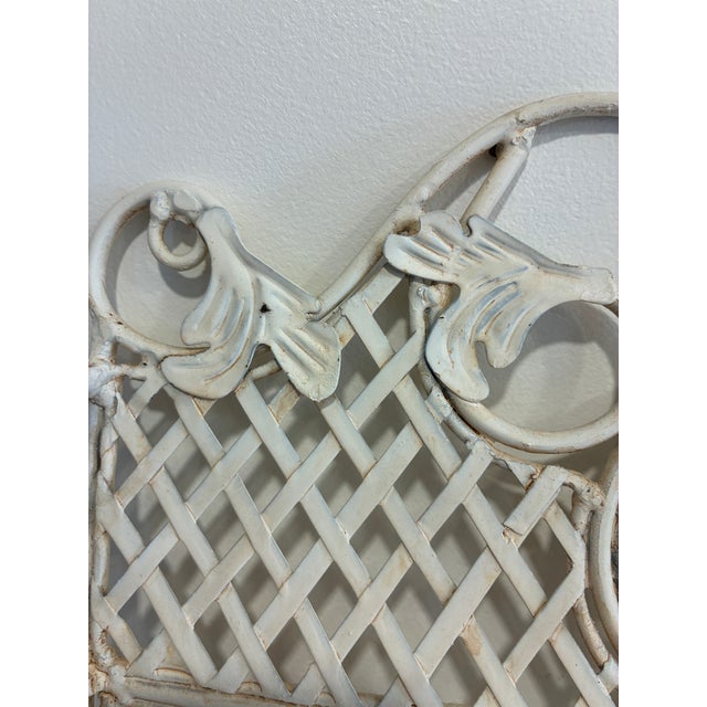 Vintage White Wrought Iron Wall Shelf With Hooks, Ornate Lattice and Floral Detail For Sale - Image 11 of 14