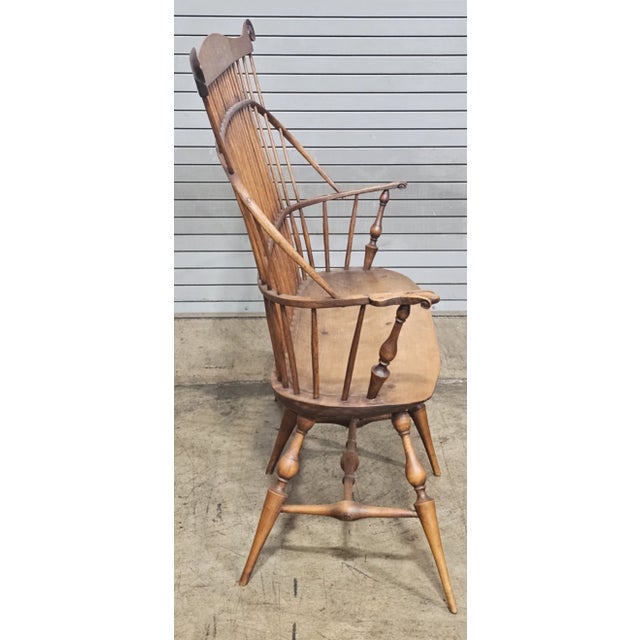 Brown Late 20th Century Windsor Chair Comb Back Bench W Arms, Tiger Maple, Oak & Maple Made in Ohio For Sale - Image 8 of 12