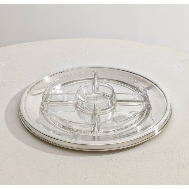 Mid-Century Modern Italian Silver Plated Appetizer Serving Piece with 5 Clear Glass Sectors, 1980s For Sale - Image 3 of 11