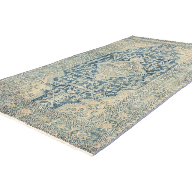 61263 Distressed Antique Persian Malayer Rug, 03'11 x 07'03. Antique-washed Persian Malayer rugs are vintage rugs from the...