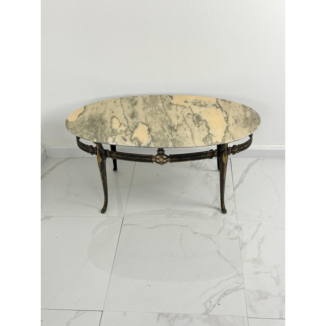 Metal Oval Coffee Table in Brass and Marble, Italy, 1950s For Sale - Image 7 of 12