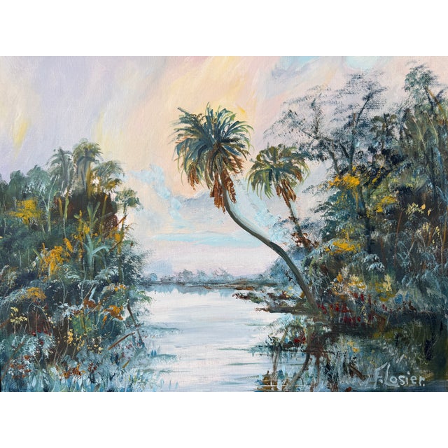 Vintage W. Flosier Tropical Florida Highwaymen Style Oil on Masonite Board – Framed For Sale - Image 10 of 16