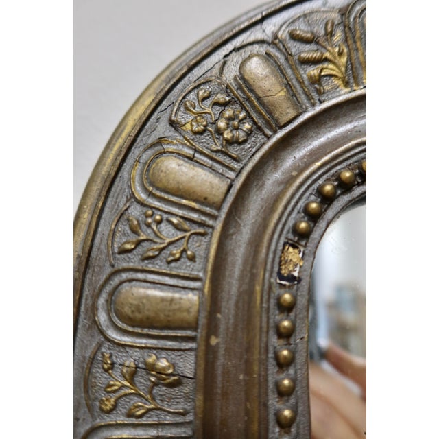 Antique French Louis Philippe Style Mirror — Embossed Metal Over Wood, Original Foxed Glass, Late 19th/Early 20th Century For Sale In Austin - Image 6 of 9
