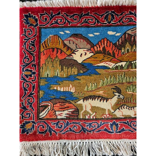 1980s Hand-Knotted Figurative Mountain Landscape with Gazelles Rug, 1980s For Sale - Image 5 of 10