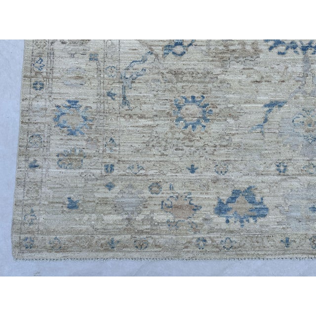 Textile Oushak Handmade Wool Rug in Cream and Light Blue For Sale - Image 7 of 11