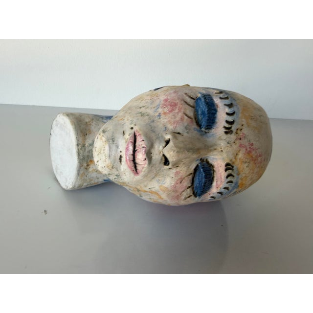 Burgundy 1980s Vintage Katty Handmade Pottery Woman Head Sculpture For Sale - Image 8 of 12