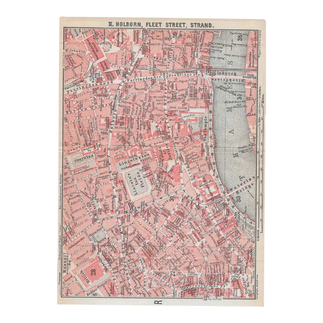 1911 London Street Map Holborn and Fleet Street For Sale