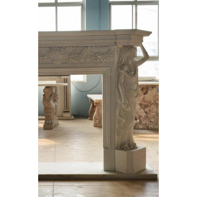 Monumental Neoclassical Hand-Carved Marble Fireplace Mantle For Sale - Image 5 of 6
