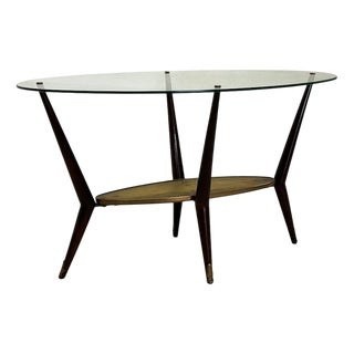 Coffee Table in Glass, Brass and Lacquered Wood, 1950s For Sale