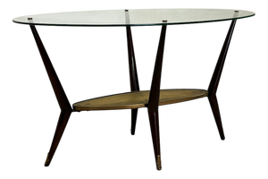Coffee Table in Glass, Brass and Lacquered Wood, 1950s