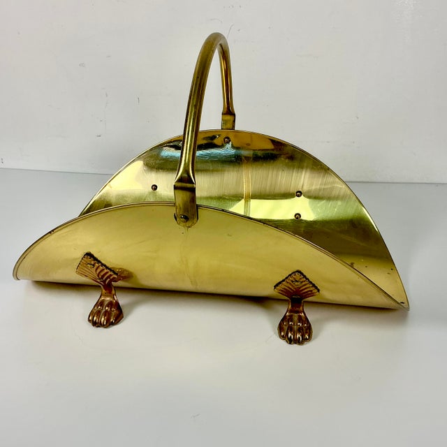 Mid-Century Arts & Crafts Americana Federal Brass & Bronze Paw Footed Firewood Holder For Sale - Image 10 of 11