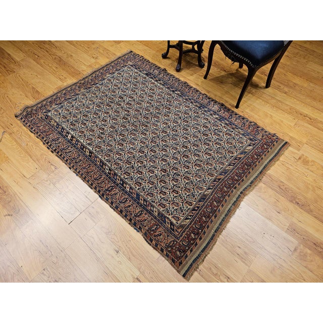 Late 19th Century Persian Afshar Tribal Rug, Hand-Knotted Wool, All-Over Paisley Geometric Pattern, Ivory & Brown, 4x6 For Sale - Image 4 of 18