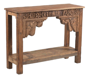 Console Table Constructed From Antique Indian Carved Elements and Reclaimed Wood