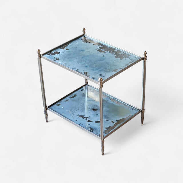 Hollywood Regency 1970s Mid-Century Chrome Two-Tier Side Table With Mirrored Shelves Styled After Maison Jansen For Sale - Image 3 of 7