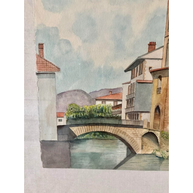 Mid 20th Century Framed French Watercolor Painting of St Jean Pied De Port For Sale - Image 10 of 12