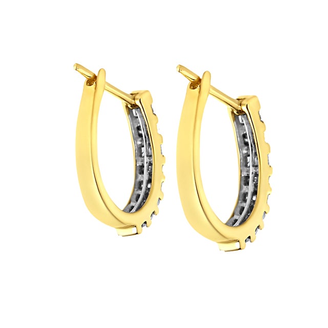 10K Yellow Gold 1.0 Cttw Round and Baguette-Cut Diamond Hoop Earrings (I-J Color, I2-I3 Clarity) For Sale - Image 4 of 6