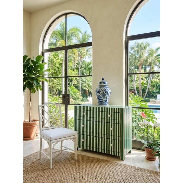 Green Exquisite Moroccan Resin Inlay Striped Chest of Drawers For Sale - Image 8 of 10