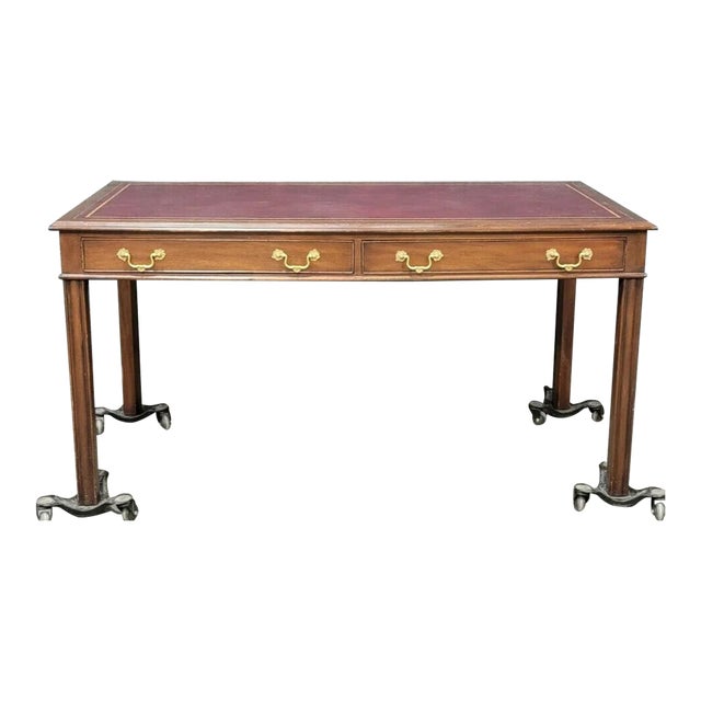 Kittinger Chippendale Style Mahogany Writing Desk With Tooled Red