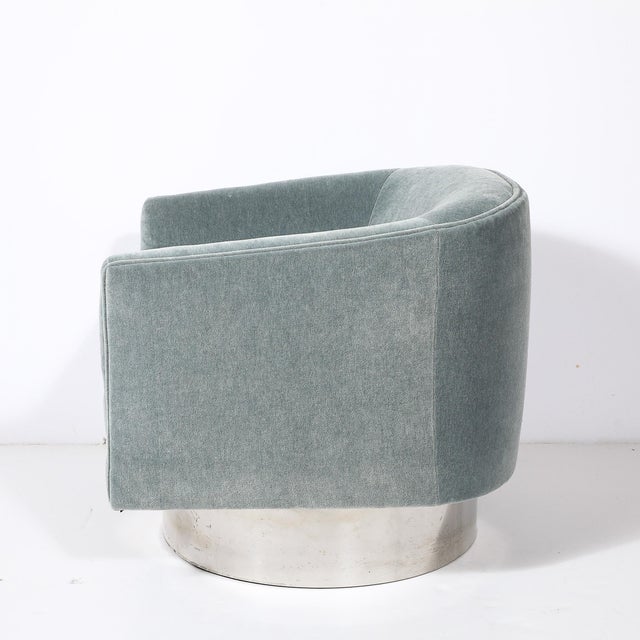 Metal Mid-Century Aluminum & Powder Blue Velvet Swivel Chairs by Leon Rosen for Pace For Sale - Image 7 of 8