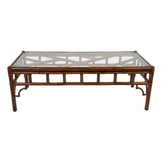 Dark Brown British Colonial Style Rattan Bamboo Coffee Table For Sale