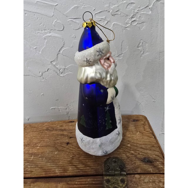 Vintage Polish Hand-Blown Glass Cobalt Blue Father Christmas Ornament For Sale - Image 11 of 12