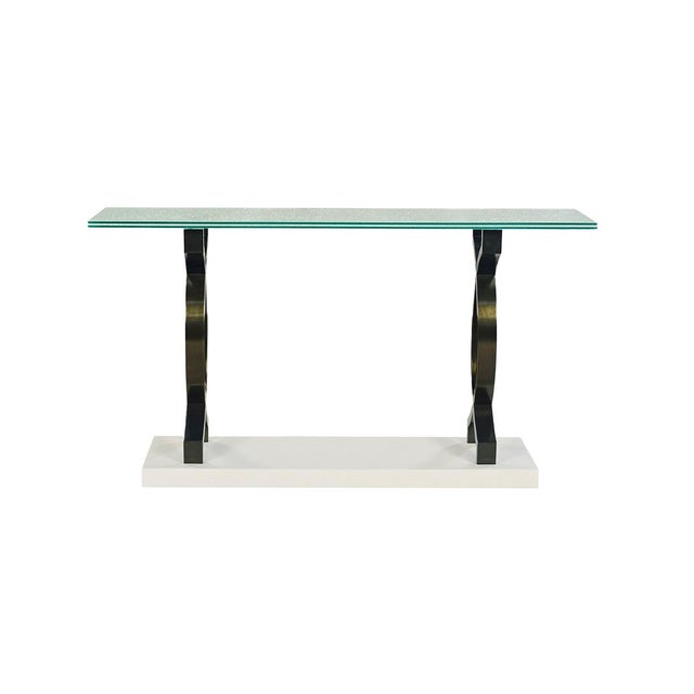 The table strikes a bold balance between contemporary elegance and sculptural sophistication. A cracked glass top brings...