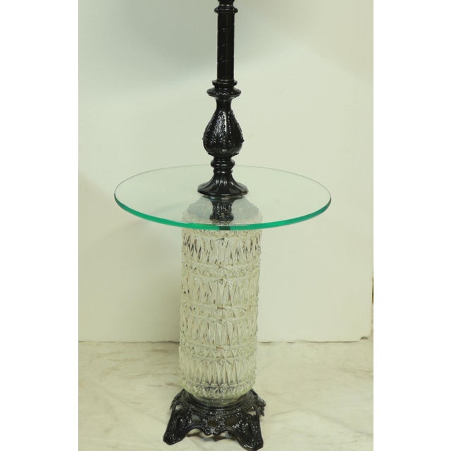Mid-Century Modern 1970s Hollywood Regency e.f. Industries Wrought Iron and Glass Floor Lamp/Side Table For Sale - Image 3 of 13