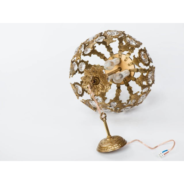 Metal 1960s Vintage Restored Spanish Lighting Brass Crystal Pendant Lamp For Sale - Image 7 of 13