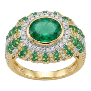 Natural 18k Gold Emerald Halo Ring With 0.77ct Diamonds, New Design